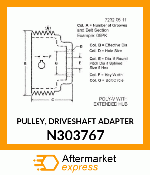 PULLEY, DRIVESHAFT ADAPTER N303767