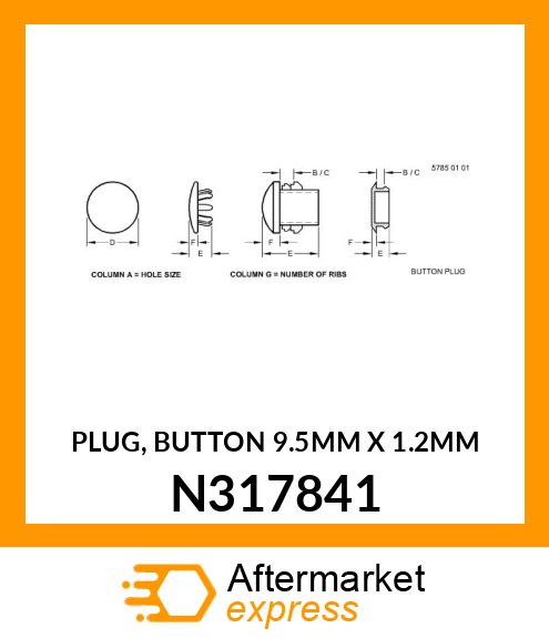 PLUG, BUTTON 9.5MM X 1.2MM N317841