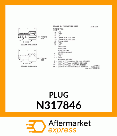 FITTING, 1/4"FPT X 1/4"BARB N317846