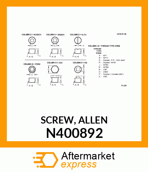 SCREW, ALLEN N400892