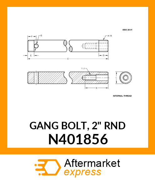 GANG BOLT, 2" RND N401856