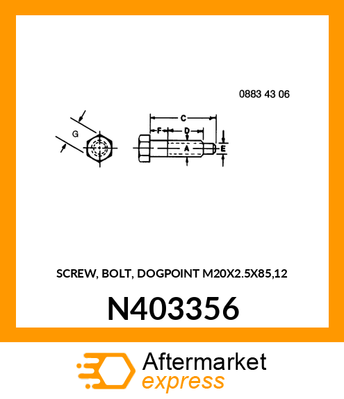 SCREW, BOLT, DOGPOINT M20X2.5X85,12 N403356