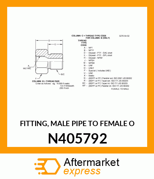 FITTING, MALE PIPE TO FEMALE O N405792