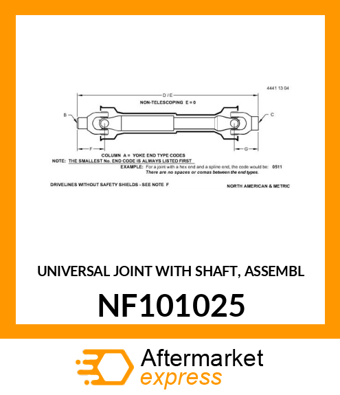 UNIVERSAL JOINT WITH SHAFT, ASSEMBL NF101025