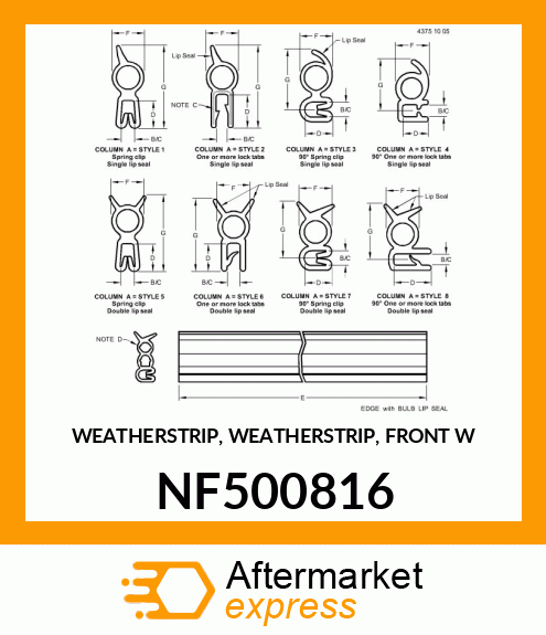 WEATHERSTRIP, WEATHERSTRIP, FRONT W NF500816