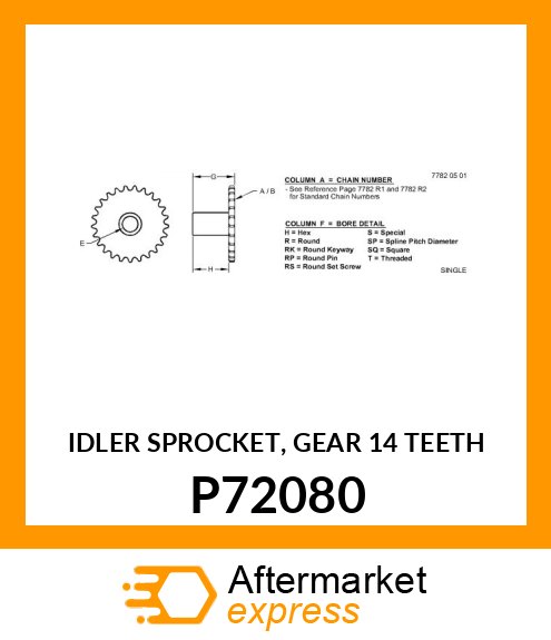 IDLER SPROCKET, GEAR 14 TEETH P72080