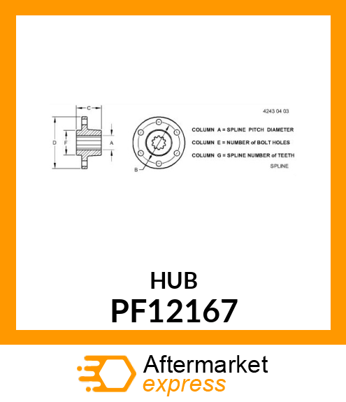 HUB, HUB, TAPERED SPLINE PF12167