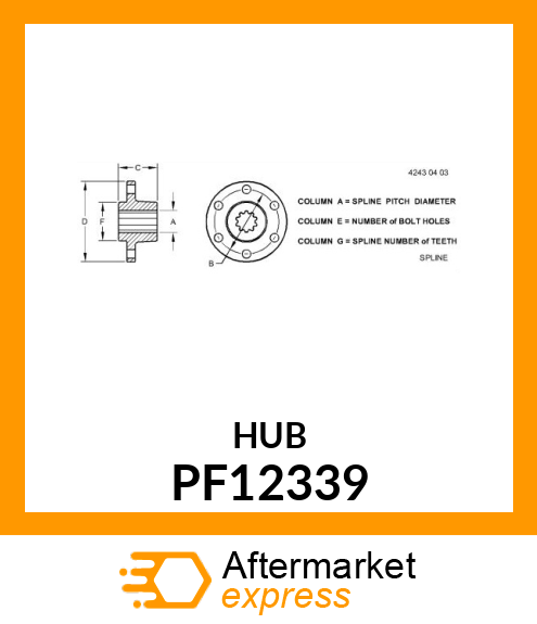 HUB, HUB, TAPER SPLINE PF12339