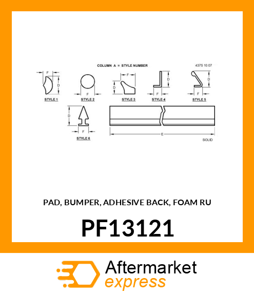 PAD, BUMPER, ADHESIVE BACK, FOAM RU PF13121