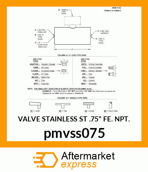 VALVE STAINLESS ST .75" FE. NPT. pmvss075