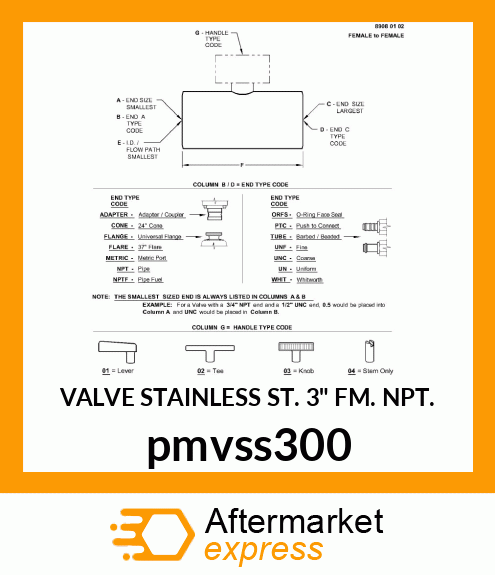 VALVE STAINLESS ST. 3" FM. NPT. pmvss300