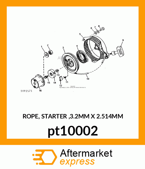 ROPE, STARTER ,3.2MM X 2.514MM pt10002