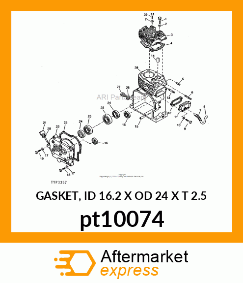 GASKET, ID 16.2 X OD 24 X T 2.5 pt10074