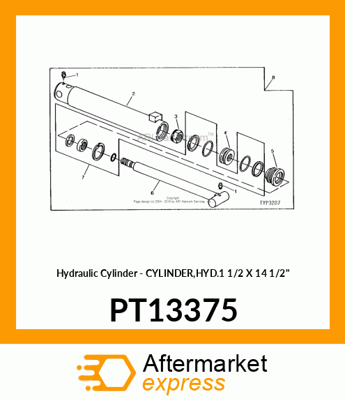 Hydraulic Cylinder - CYLINDER,HYD.1 1/2 X 14 1/2" PT13375