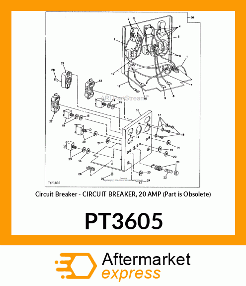 Circuit Breaker - CIRCUIT BREAKER, 20 AMP (Part is Obsolete) PT3605