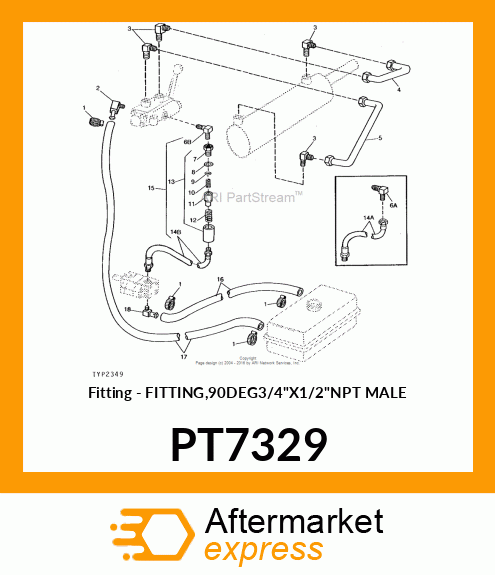 Fitting - FITTING,90DEG3/4"X1/2"NPT MALE PT7329