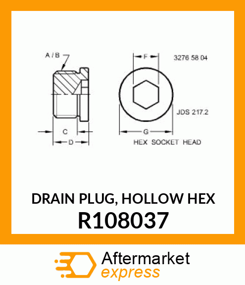 DRAIN PLUG, HOLLOW HEX R108037