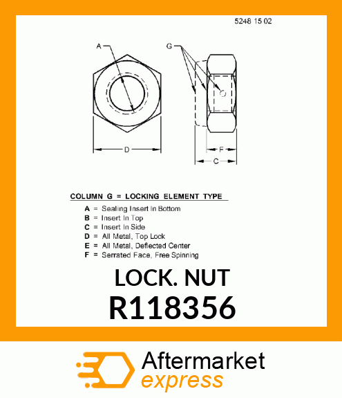 LOCKNUT, HEX DEFLECTED THREAD M12 R118356