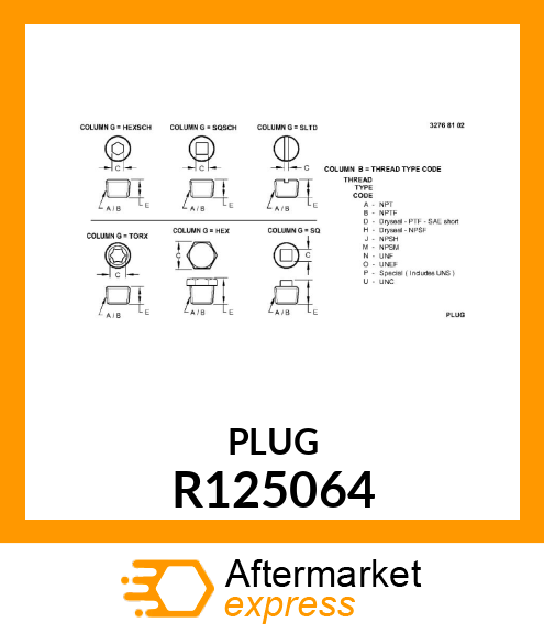 PLUG, PIPE R125064