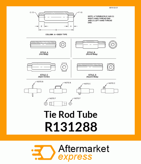 TURNBUCKLE, TUBE, TIE ROD R131288