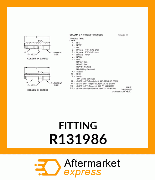 HOSE FITTING, BARBED CONNECTOR R131986