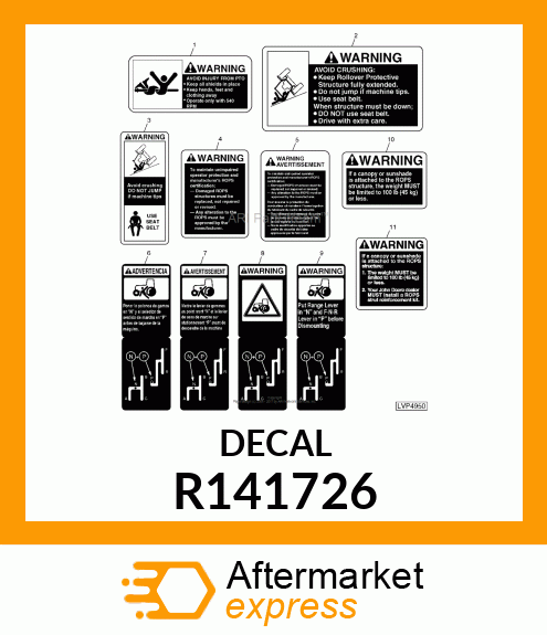 LABEL,WARNING/ROPS PIP KIT ENGLISH R141726