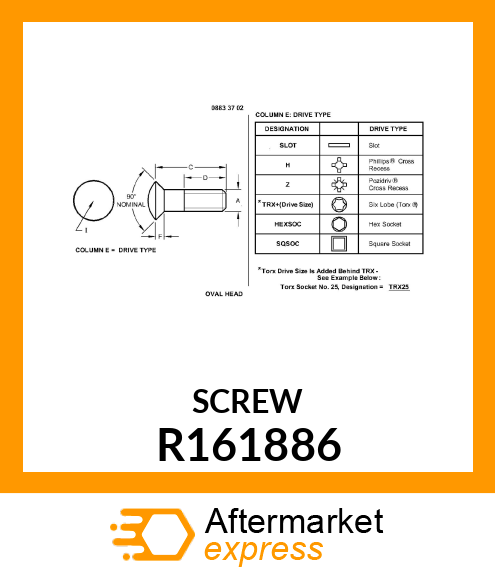 SCREW, RAISED HEAD R161886