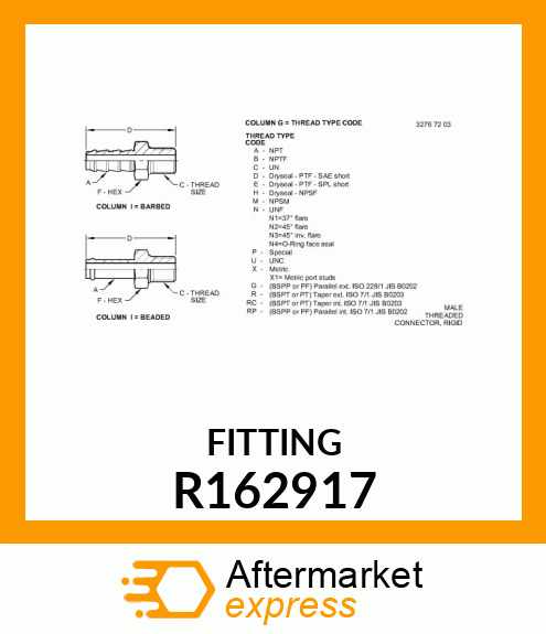 HOSE FITTING, STRAIGHT, 1/4 PIPE TO R162917