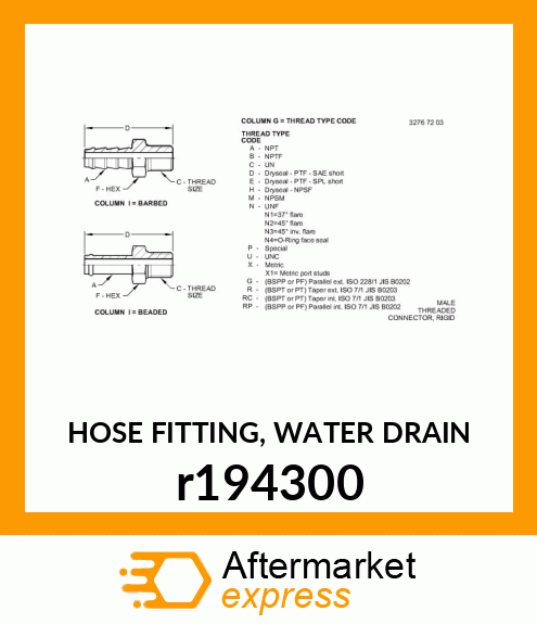 HOSE FITTING, WATER DRAIN r194300