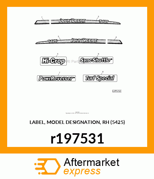 LABEL, MODEL DESIGNATION, RH (5425) r197531