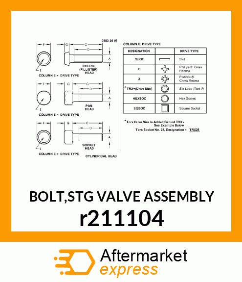 BOLT,STG VALVE ASSEMBLY r211104