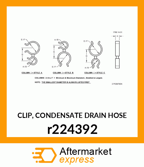 CLIP, CONDENSATE DRAIN HOSE r224392