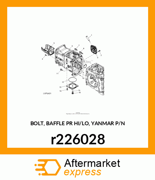 BOLT, BAFFLE PR HI/LO, YANMAR P/N r226028