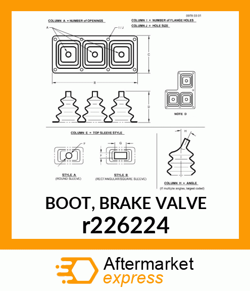 BOOT, BRAKE VALVE r226224