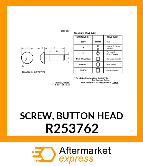 SCREW, BUTTON HEAD R253762