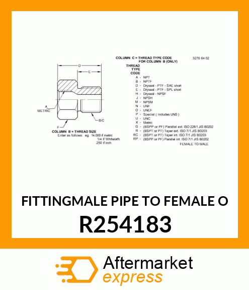 FITTINGMALE PIPE TO FEMALE O R254183