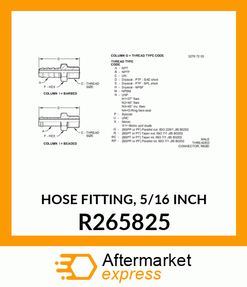 HOSE FITTING, 5/16 INCH R265825