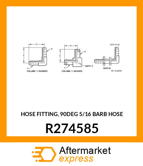 HOSE FITTING, 90DEG 5/16 BARB HOSE R274585