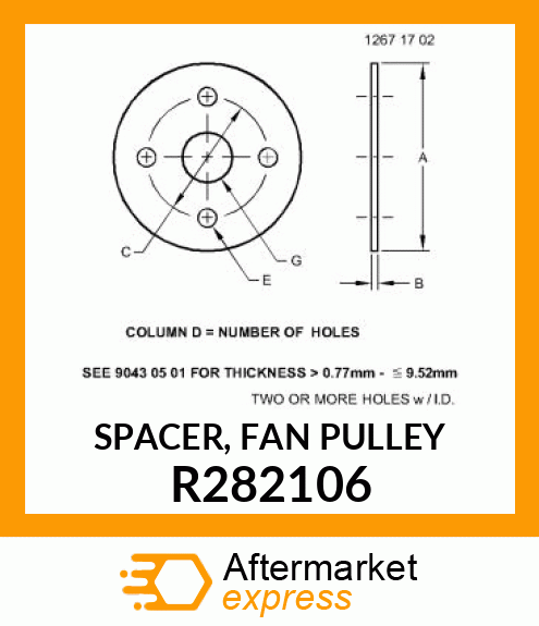 SPACER, FAN PULLEY R282106