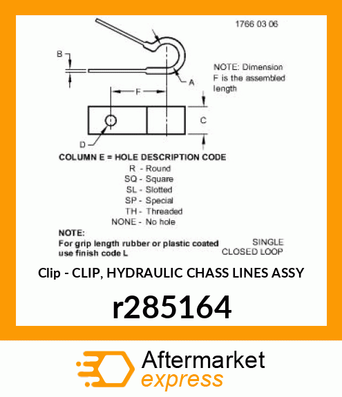 CLIP, HYDRAULIC CHASS LINES ASSY r285164
