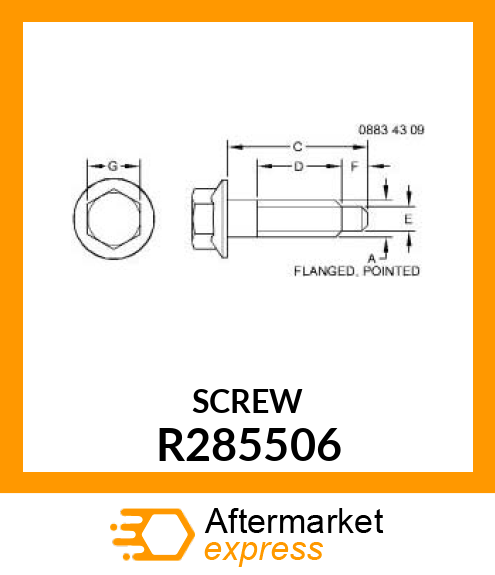 SCREW, HEX FLANGE HEAD, THREAD ROLL R285506