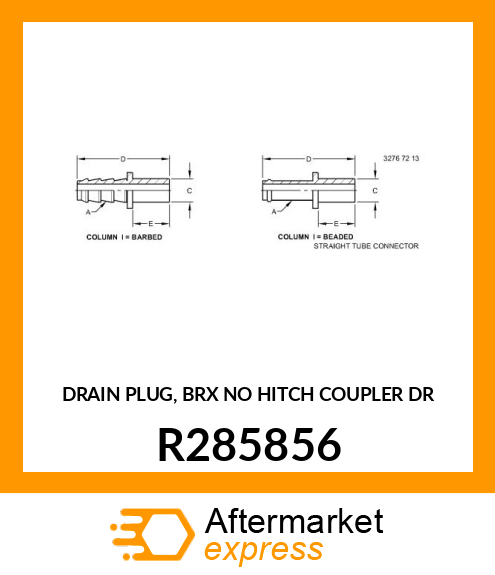 DRAIN PLUG, BRX NO HITCH COUPLER DR R285856