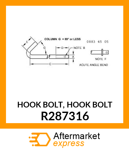 HOOK BOLT, HOOK BOLT R287316