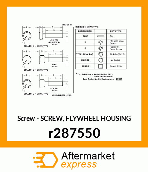 SCREW, FLYWHEEL HOUSING r287550