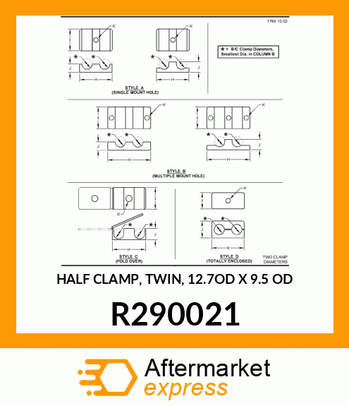 HALF CLAMP, TWIN, 12.7OD X 9.5 OD R290021