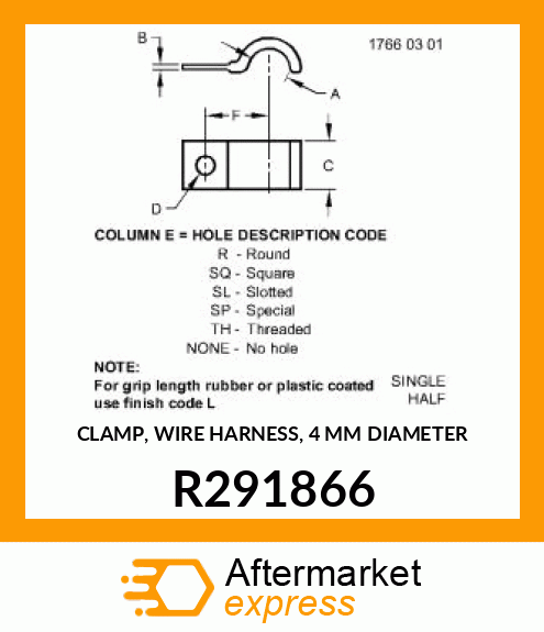 CLAMP, WIRE HARNESS, 4 MM DIAMETER R291866