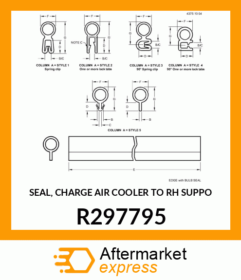 SEAL, CHARGE AIR COOLER TO RH SUPPO R297795