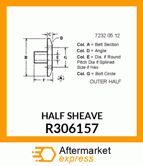 HALF SHEAVE, FAN DRIVER FIXED R306157