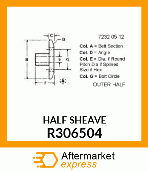 HALF SHEAVE, FAN DRIVER FIXED R306504