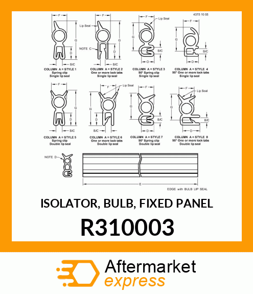 ISOLATOR, BULB, FIXED PANEL R310003